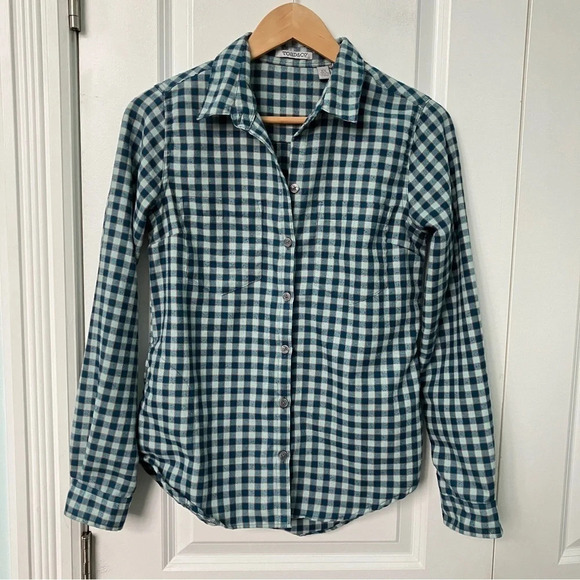 Toad & Co Blue Plaid Button Front Shirt  Wool Blend - Picture 2 of 6